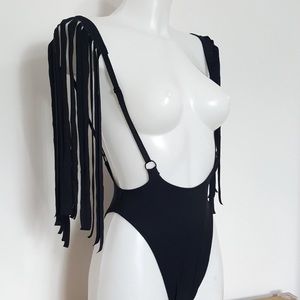 Festival bodysuit with shoulder fringe EDC outfit